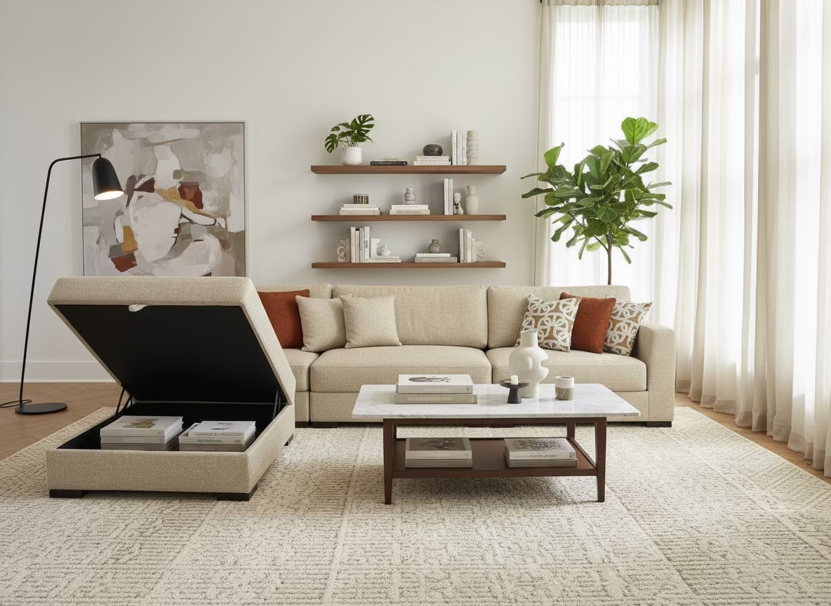 SAHARA Five Seater Sectional Sofa w/ Storage Ottoman