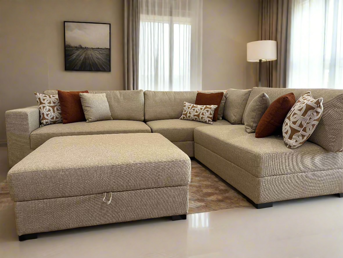 SAHARA Five Seater Sectional Sofa w/ Storage Ottoman
