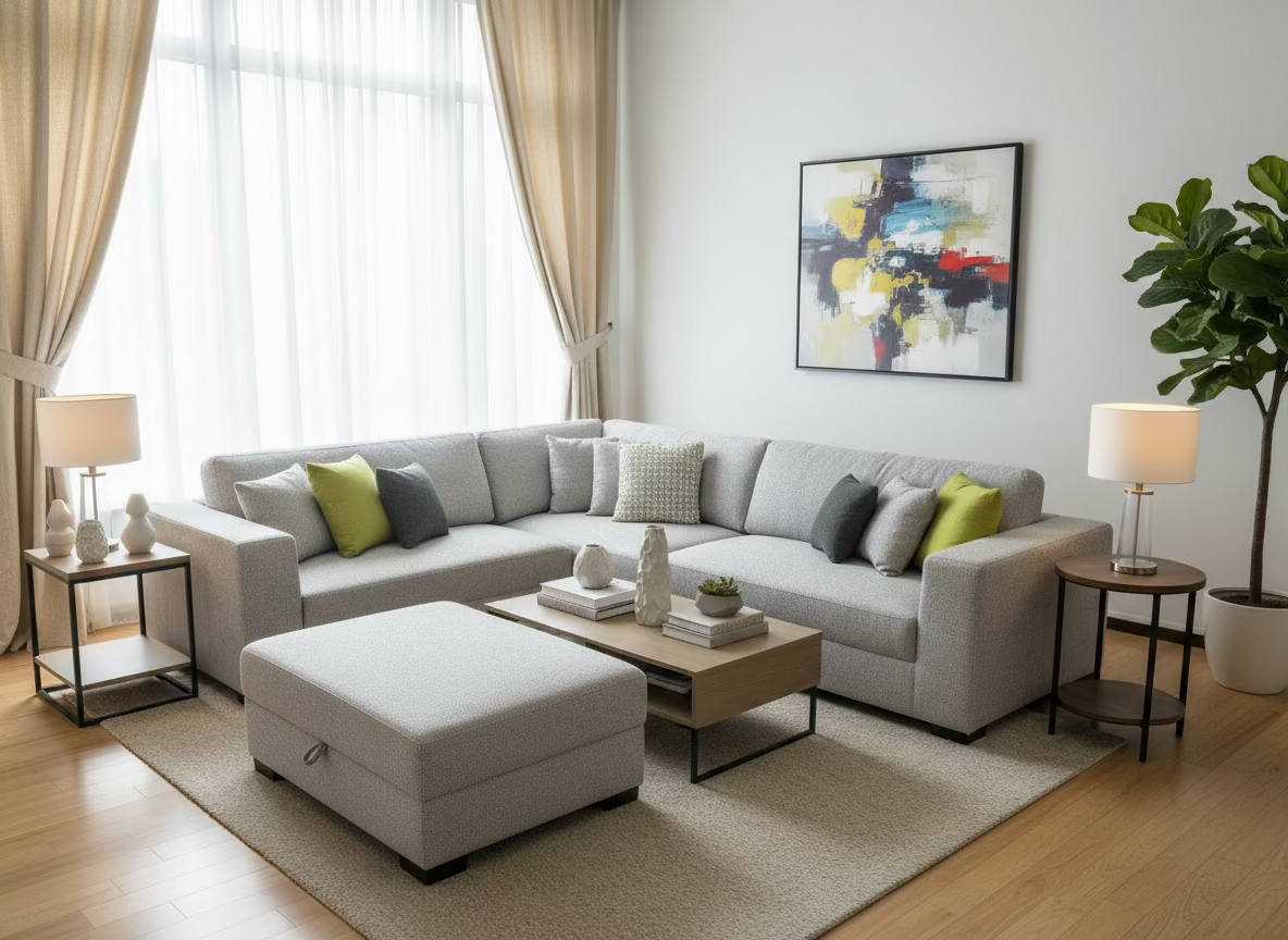 SAHARA Five Seater Sectional Sofa w/ Storage Ottoman