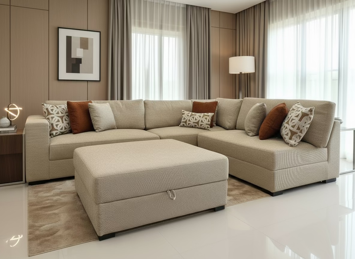 SAHARA Five Seater Sectional Sofa w/ Storage Ottoman